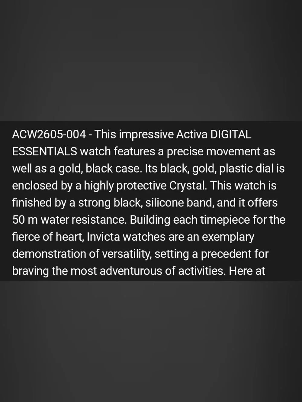 NEW Activa 🔥 Invicta Digital Essentials Men's Watch - 42.8mm, Black ACW2605-004